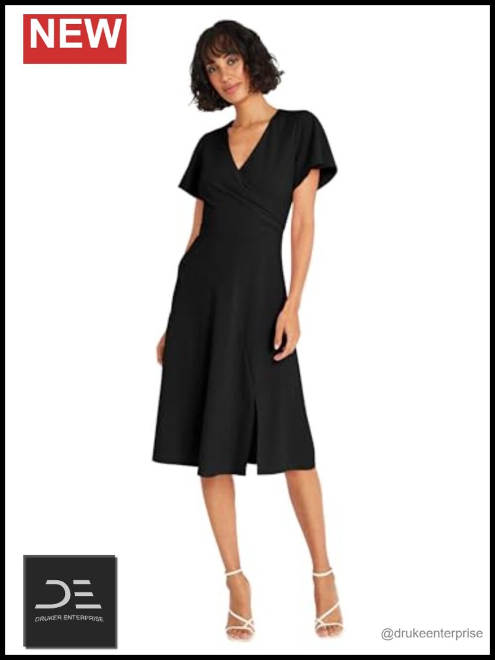 Faux Wrap V-Neck Flutter Sleeves Cocktail Dress